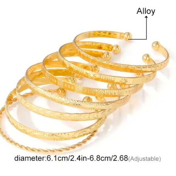 Goldtone Bangle Bracelets, 7pc set - Picture 3 of 4